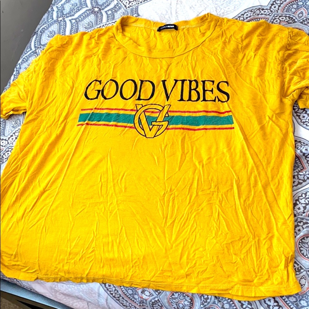 Good vibes print yellow women t shirt